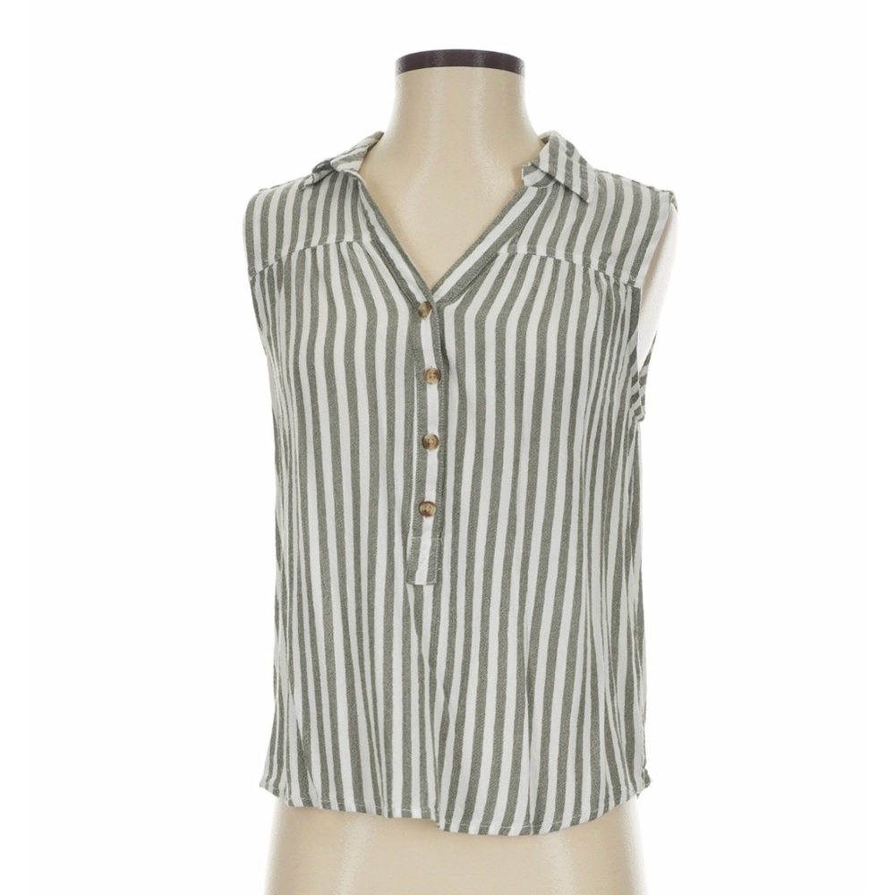 Time and Tru Sleeveless Vertical Stripe Button-Front Top - Navy/White